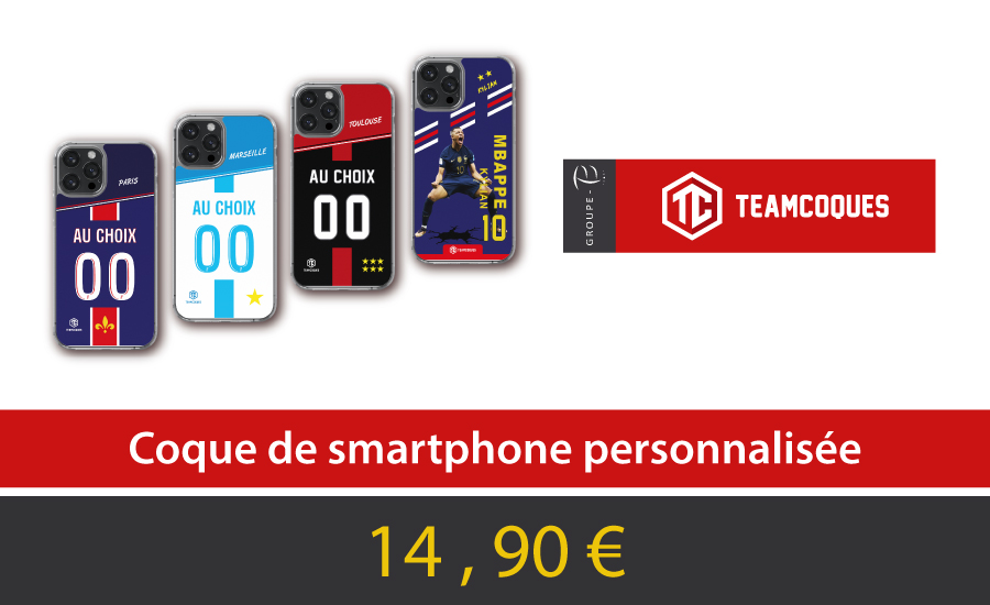 TEAMCOQUES - Création de coques de smartpones sport foot rugby basket personnalisées à 14,90€ seulement