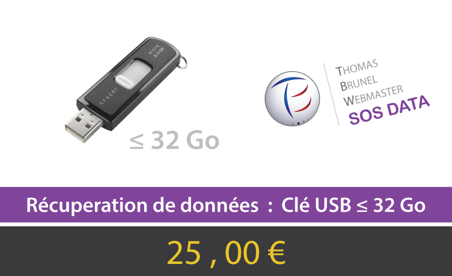 Récupération de données perdues sur Clé USB inférieur à 32 Go
